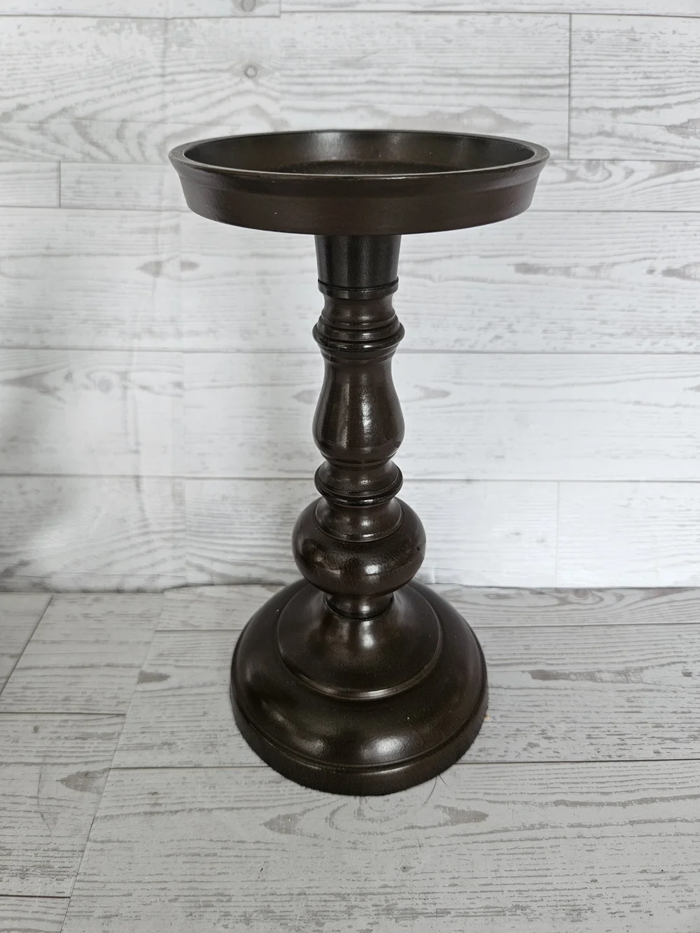 Pottery Barn Dark Brown Turned Wood Candle Pedestals, Set of 2